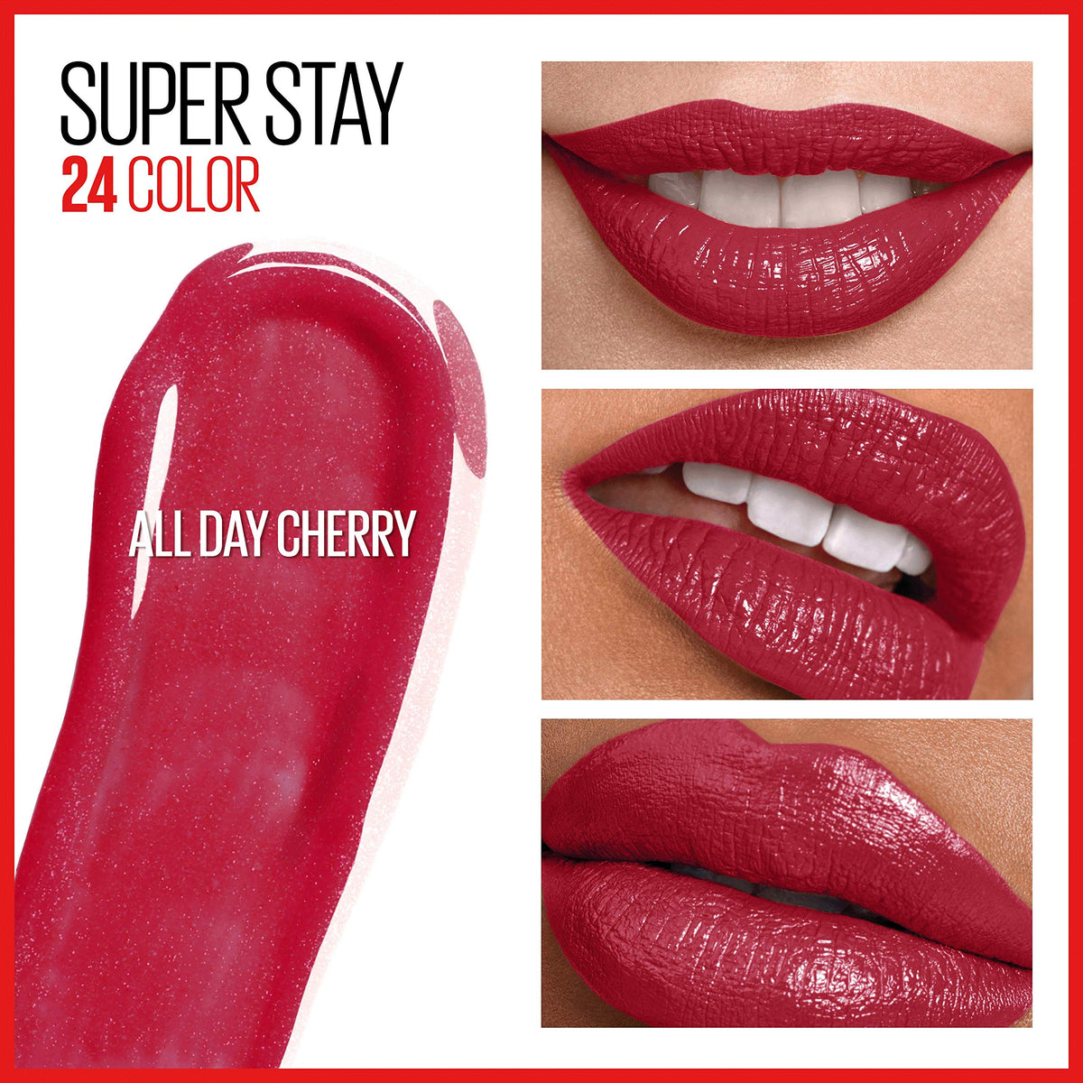 Maybelline Super Stay 24, 2-Step Liquid Lipstick Makeup, Long Lasting Highly Pigmented Color with Moisturizing Balm, All Day Cherry, Red, 1 Count Beauty & Personal Care MAYBELLINE