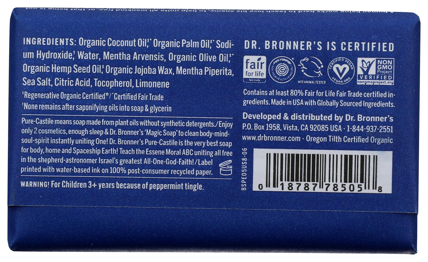 Dr Bronners Magic Soap All One Obpe05 5 Oz Peppermint Dr. Bronner'S Bar Soap Beauty & Personal Care Dr. Bronner's
