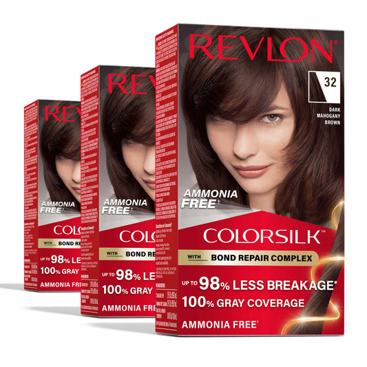 Revlon ColorSilk with Bond Repair Complex, Brown Permanent Hair Color, 100% Gray Coverage, Ammonia Free Hair Dye, Vegan Keratin, 32 Dark Mahogany Beauty & Personal Care REVLON