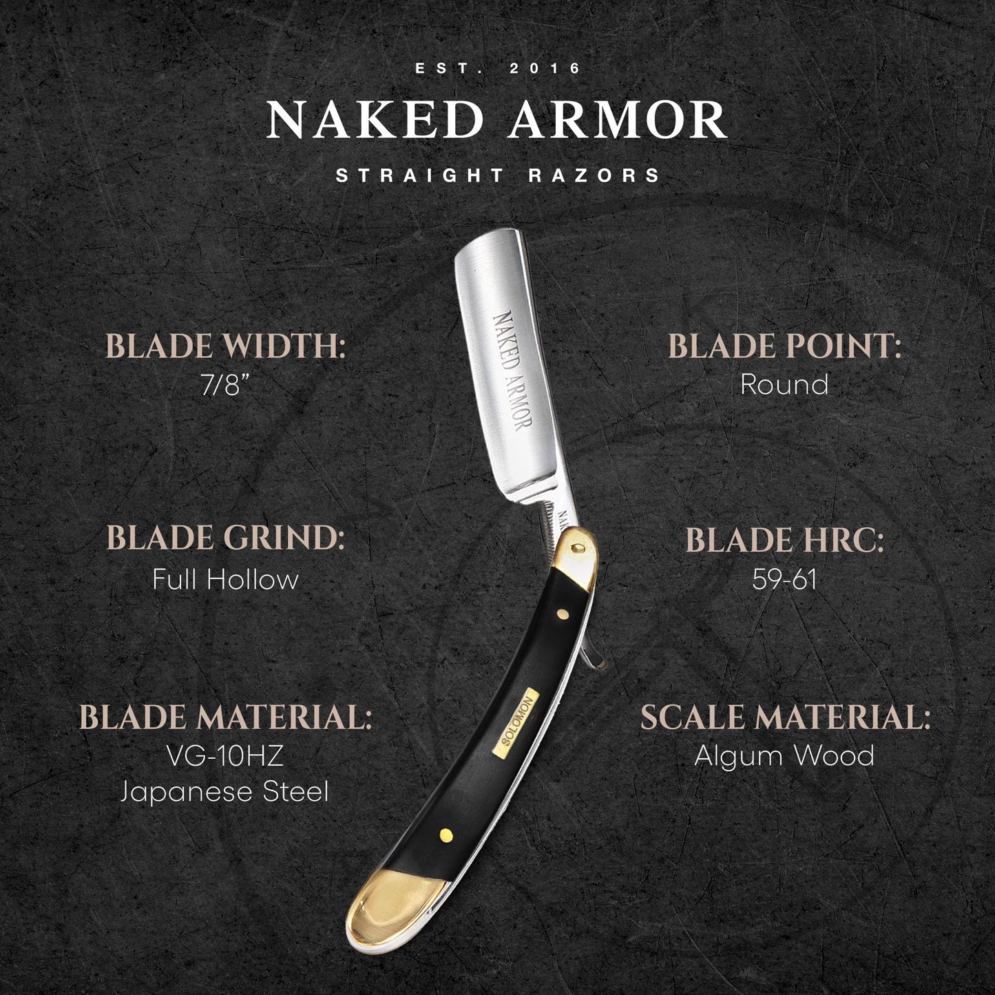 Naked Armor Solomon Straight Razor Kit - Complete Shaving Kit with Shave Ready Straight Razors for Men, Strop, Stand, Soap, Brush, Bowl, Case, Wet Beauty and Personal Care Naked Armor