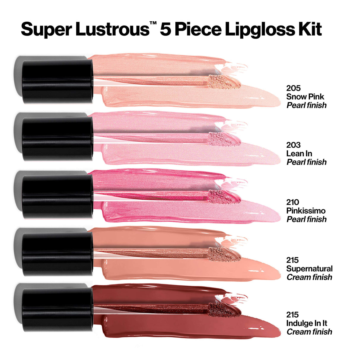 Revlon Super Lustrous The Gloss, 5 Piece Lipgloss Gift Set, Non-sticky High Shine Color in Cream & Pearl Finishes, Pack of 5, 0.75 Fl Oz Beauty & Personal Care REVLON