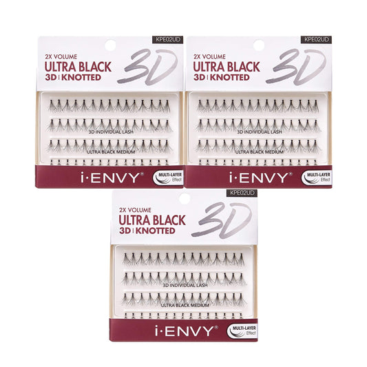 Kiss I Envy 3D Knotted Lashes Ultra Black Medium Length (Pack of 3)