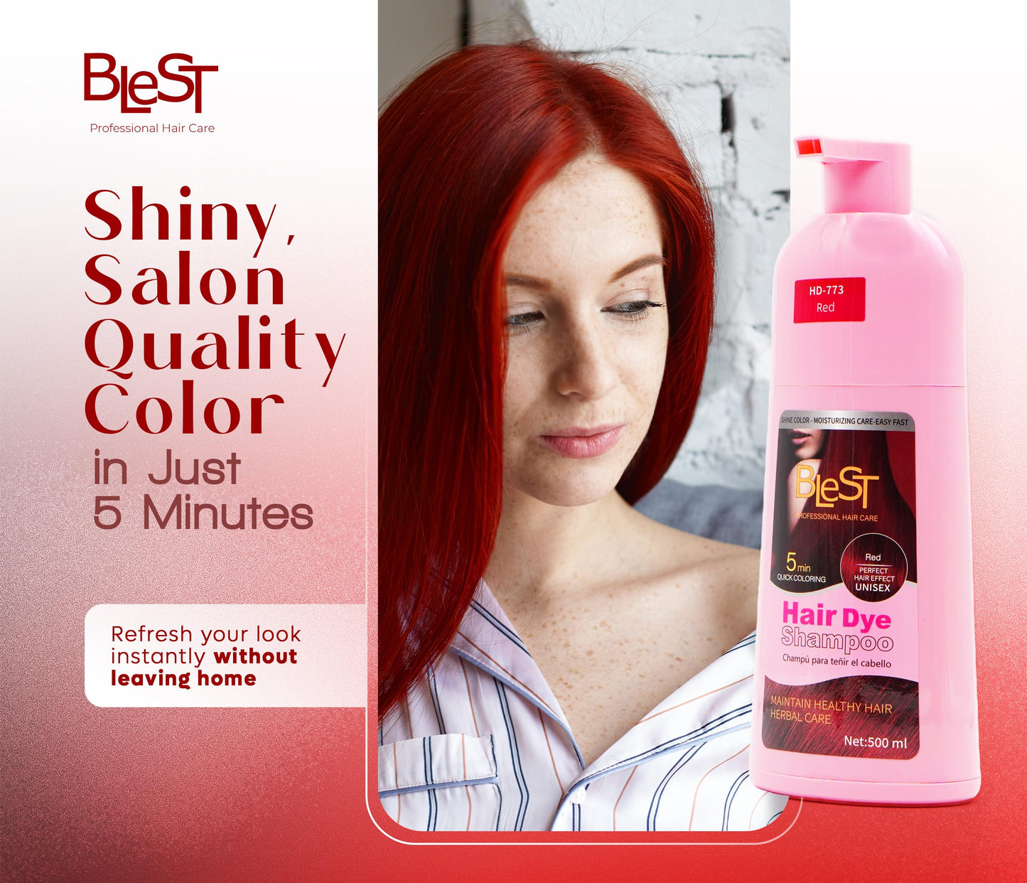 BLEST PROFESSIONAL HAIR CARE Hair Dye 2-in-1 Shampoo Color for Quick Gray Coverage - Semi Permanent Hair Color for Men and Women - 500ml (Red) Beauty & Personal Care BLEST PROFESSIONAL HAIR CARE
