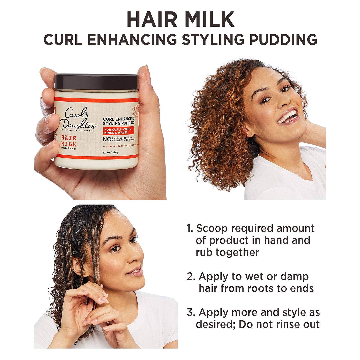 Carol’s Daughter Hair Milk Styling Pudding for Curls, Coils and Waves, with Agave and Avocado Oil, Paraben Free Defining Curl Cream, 8 oz Beauty & Personal Care Carol's Daughter
