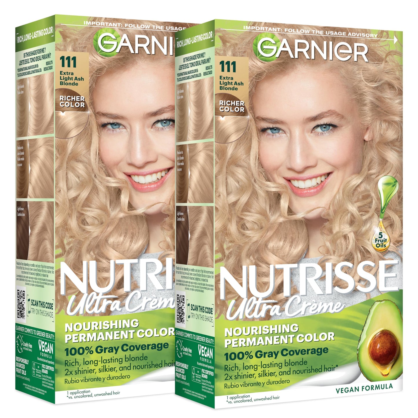 Garnier Nutrisse Ultra Crème Hair Color, Permanent Hair Dye with 100% Gray Coverage, Vegan & Cruelty-Free, 111 Extra-Light Ash Blonde (White Beauty & Personal Care Garnier