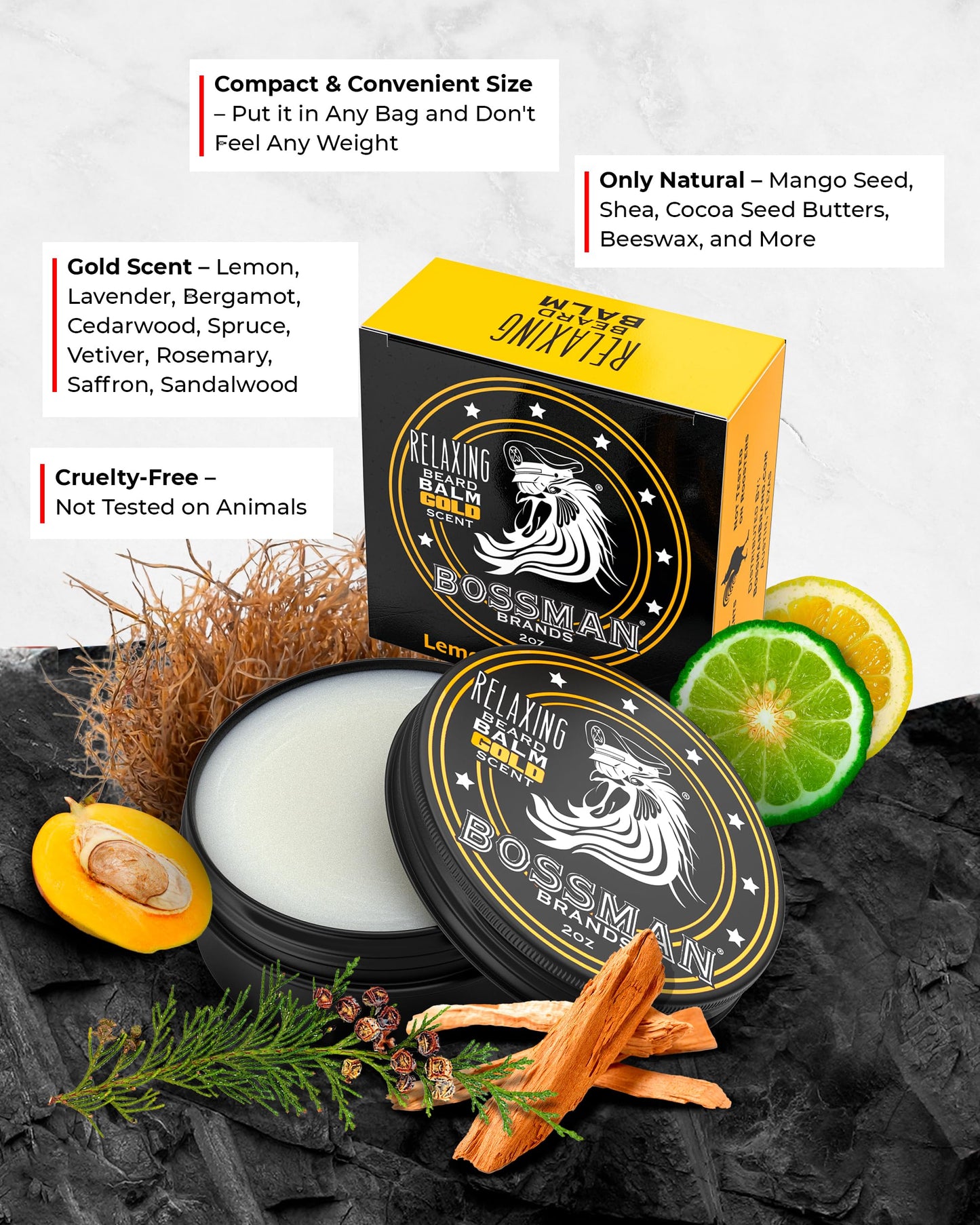Bossman Relaxing Beard Balm for Men (Gold Scent) - Tames, Relaxes, Thickens & Softens for Ultimate Beard Care - Made in USA Beauty & Personal Care Bossman