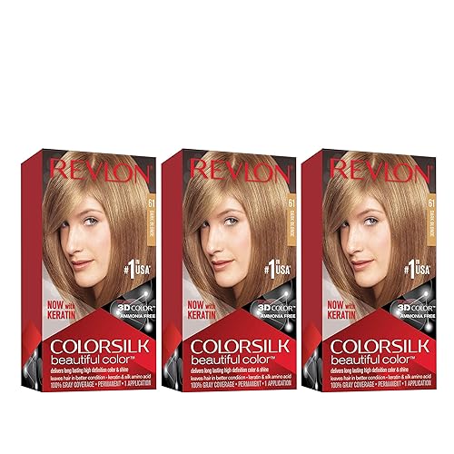 Revlon Permanent Hair Color, Permanent Hair Dye, Colorsilk with 100% Gray Coverage, Ammonia-Free, Keratin and Amino Acids, 61 Dark Blonde, 4.4 Oz Beauty & Personal Care REVLON
