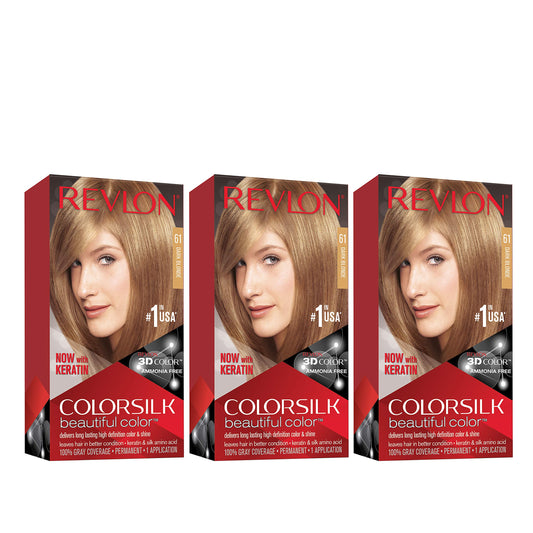 Revlon Permanent Hair Color, Permanent Hair Dye, Colorsilk with 100% Gray Coverage, Ammonia-Free, Keratin and Amino Acids, 61 Dark Blonde, 4.4 Oz Beauty & Personal Care REVLON