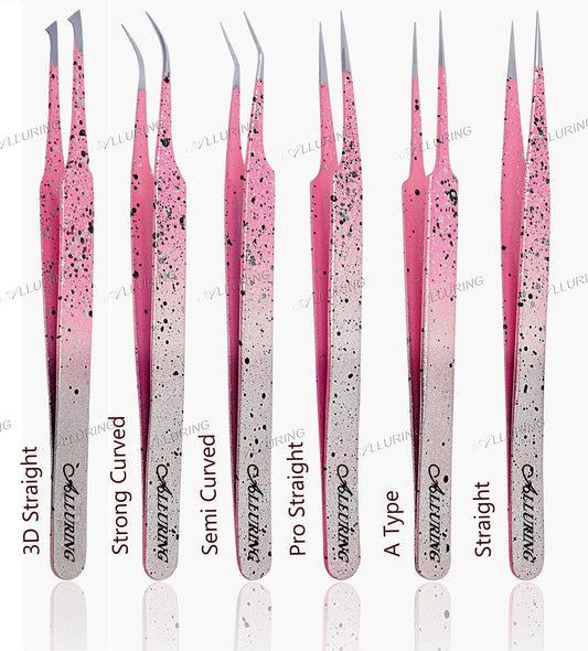 Alluring Ombre Silver Pink with Black Speckles Tweezers - Strong Curved Beauty and Personal Care Alluring