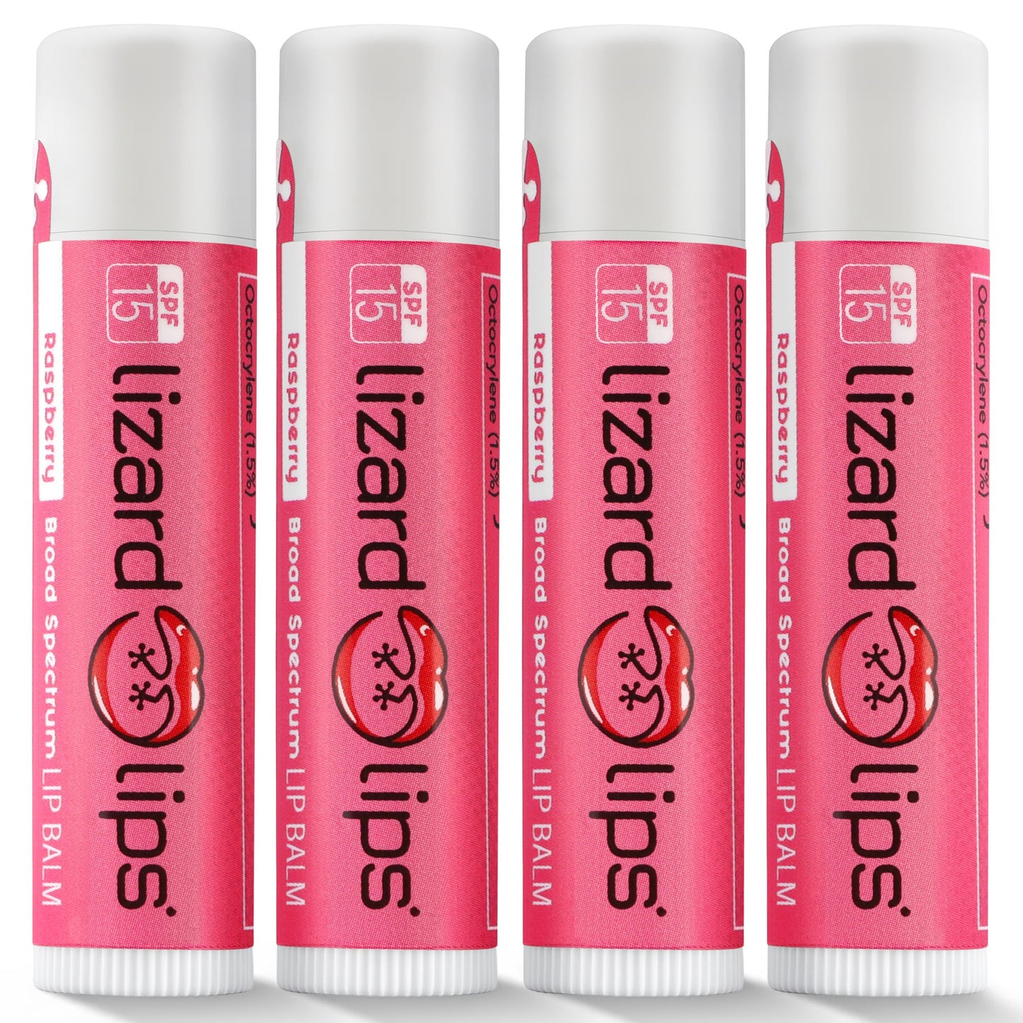 LizardLips Lip Balm SPF 15; Pack of 4 Raspberry, Natural Hydrating Moisturizing Lip Sunscreen; Bright Fruity Flavor; Fun Quirky Beach Vacation Beauty and Personal Care Lizard Lips