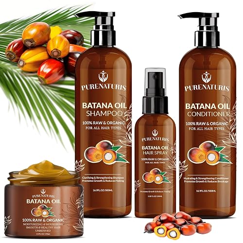 100% Natural Raw Organic Batana Oil Sulfate-Free Complete Hair Growth , Anti-Hair Loss & Repair System Kit - Shampoo, Conditioner, Hair Mask Beauty & Personal Care PureNaturis