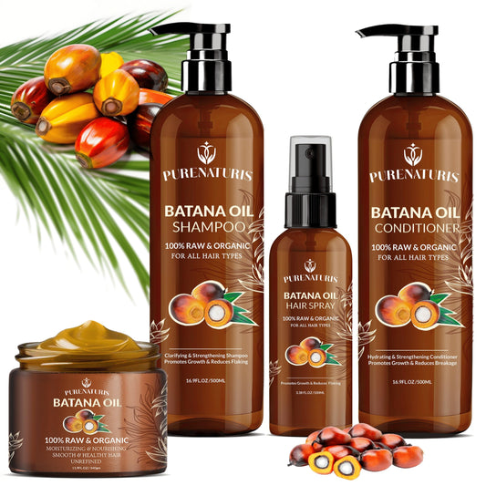 100% Natural Raw Organic Batana Oil Sulfate-Free Complete Hair Growth , Anti-Hair Loss & Repair System Kit - Shampoo, Conditioner, Hair Mask Beauty & Personal Care PureNaturis