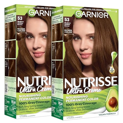 Garnier Nutrisse Ultra Crème Hair Color, Permanent Hair Dye with 100% Gray Coverage, Vegan & Cruelty-Free, 53 Medium Golden Brown (Chestnut), 2 Count Beauty & Personal Care Garnier