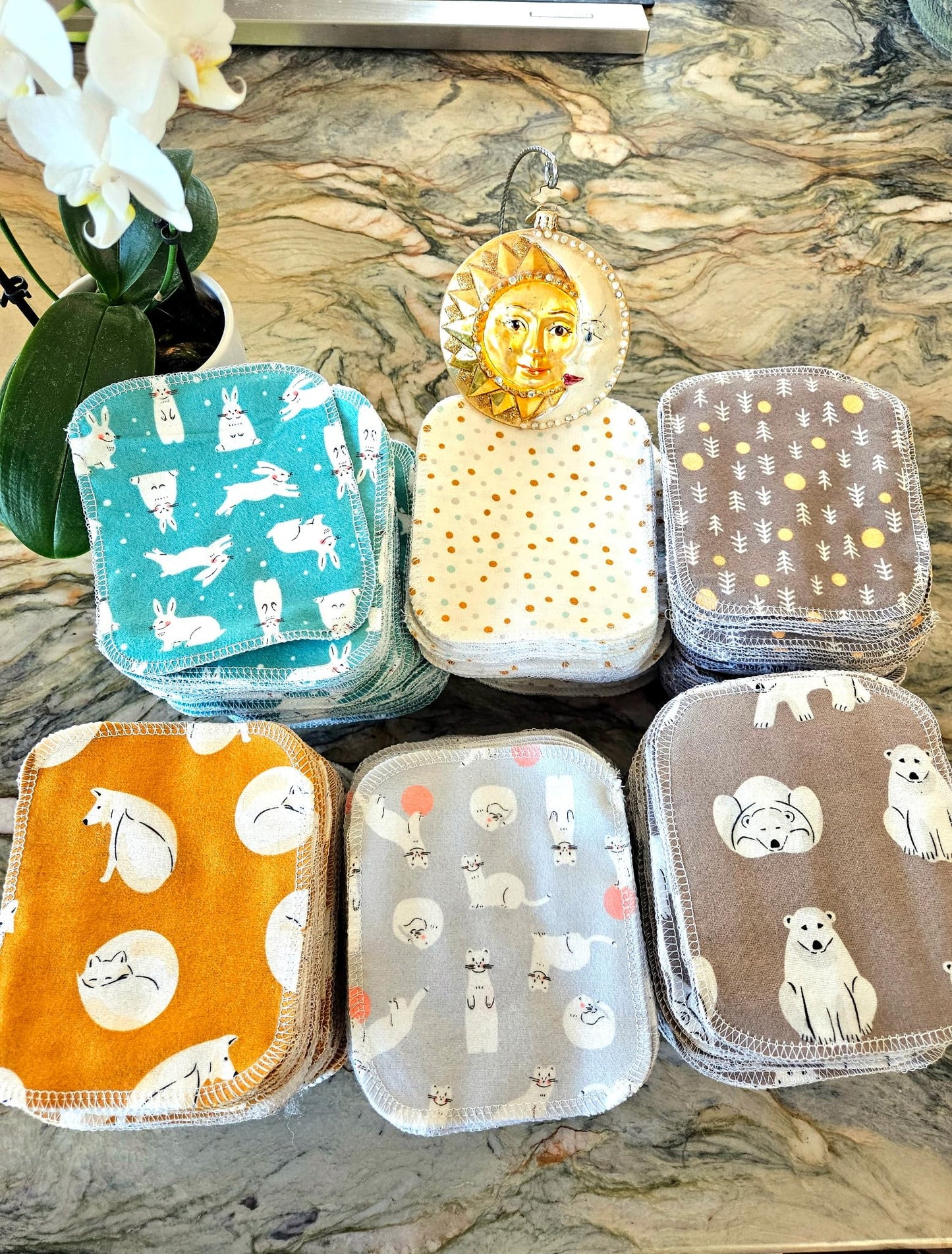 5-Count Organic Cotton Flannel Wipes - Reusable, Quick-Drying, Soft & Absorbent | Decorative Print Cloths for Delicate Skin, Facial Care & Daily Beauty & Personal Care Wild & Pure