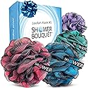 SHOWER BOUQUET Loofah-Charcoal Bath-Sponge XL-Color-4-Pack // Extra Large 75g Soft Mesh Black Luffa Loofa Loufa Puff Set/Exfoliating Body Scrubber Beauty & Personal Care Shower Bouquet
