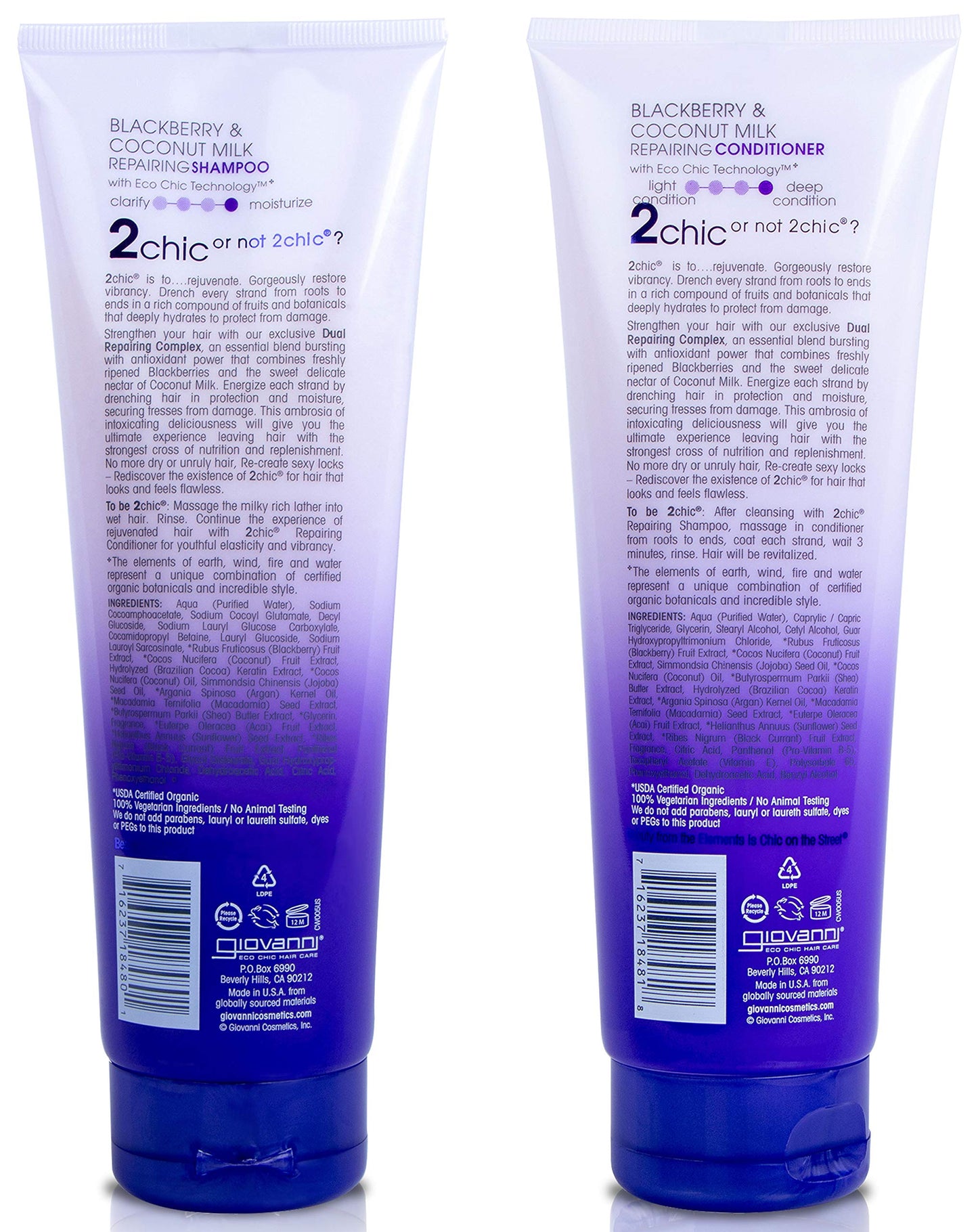 GIOVANNI COSMETICS - 2Chic Repairing Shampoo & Conditioner, 8.5 Fluid Ounce / 250 Milliliter - Dual Repairing Complex For Damaged Over-Processed Hair Beauty & Personal Care GIOVANNI