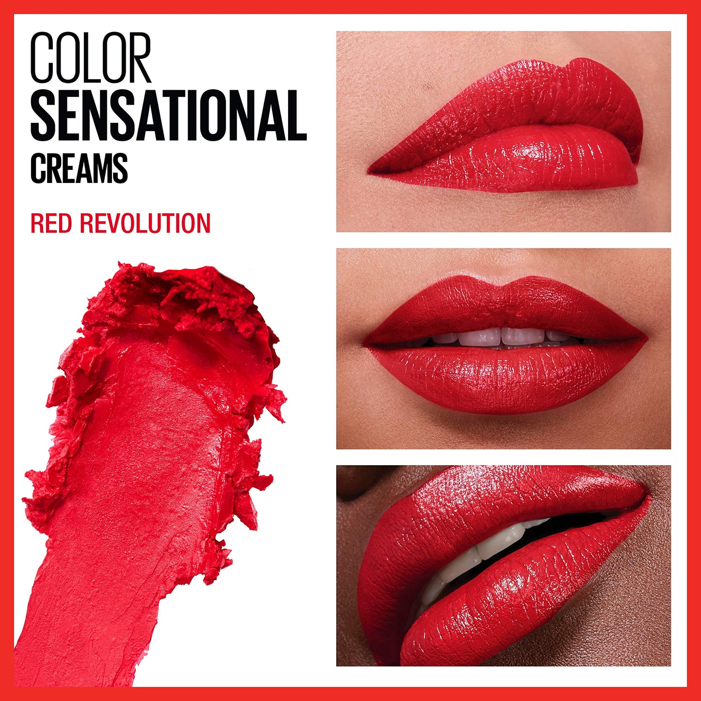 Maybelline Color Sensational Lipstick, Lip Makeup, Cream Finish, Hydrating Lipstick, Nude, Pink, Red, Plum Lip Color, Red Revolution, 0.15 oz; Beauty & Personal Care MAYBELLINE