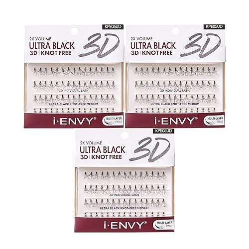 iENVY 3D Individual Lash Knot Free Ultra Black 2X Volume (3 Pack Medium) Beauty & Personal Care i•ENVY