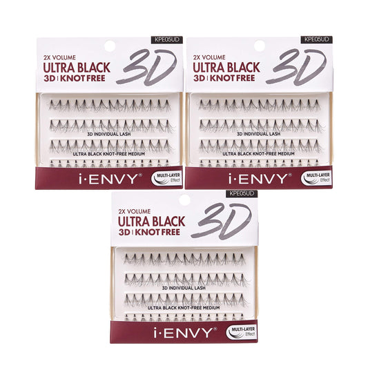 iENVY 3D Individual Lash Knot Free Ultra Black 2X Volume (3 Pack Medium) Beauty & Personal Care i•ENVY
