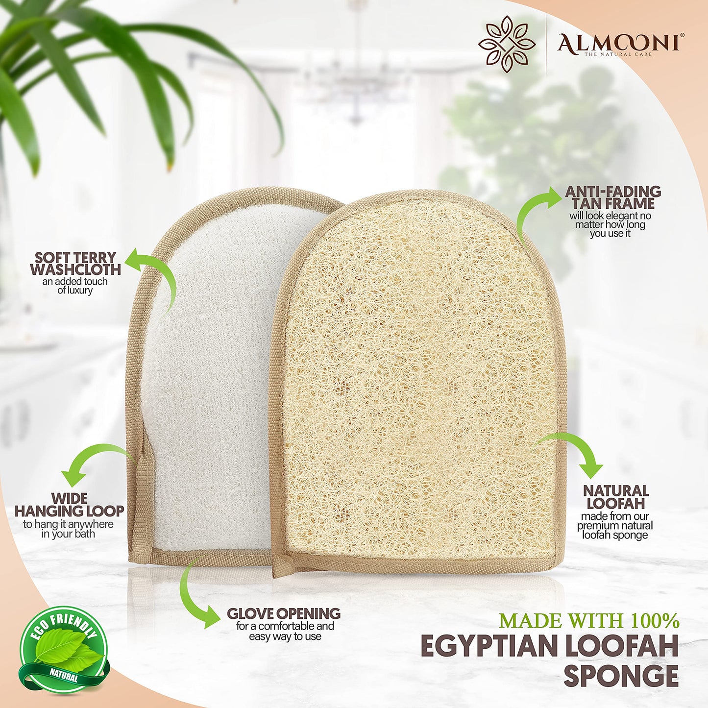 Premium Exfoliating Loofah Glove Pad Body Scrubber. Our Mitt Gloves are Made of Natural Egyptian Shower Loufa Sponge That Gets You Clean, Not Just Beauty & Personal Care ALMOONI