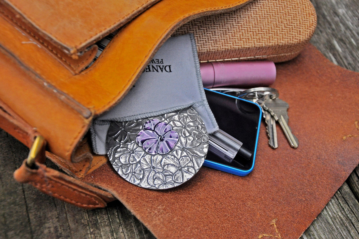 DANFORTH - Pewter Pansy Purse Mirror - Handmade Hand-Held Mirror for Women - Purple Flower Gift Accessories - Made in USA (3 inches) Beauty & Personal Care DANFORTH