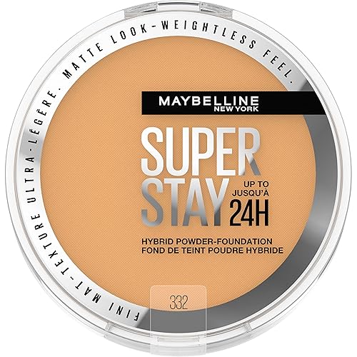 Maybelline Super Stay Up to 24HR Hybrid Powder-Foundation, Medium-to-Full Coverage Makeup, Matte Finish, 332, 1 Count Beauty & Personal Care MAYBELLINE