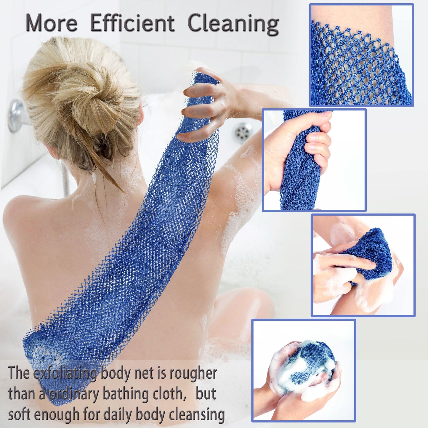 African Net Sponge, 2 Pieces Exfoliating Premium Nylon Bathing/Wash Net for Daily Back Body Scrub Scrubber Shower Net (Black, Blue) … Beauty & Personal Care BHYTAKI