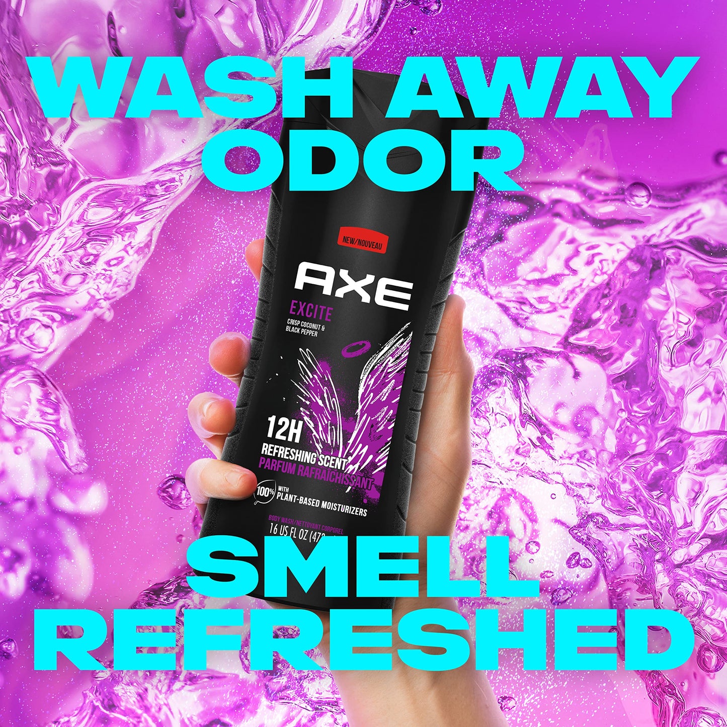 AXE Body Wash 12h Refreshing Scent Excite Crisp Coconut and Black Pepper Men's Body Wash with 100 percent Plant-Based Moisturizers 16 oz Beauty & Personal Care AXE
