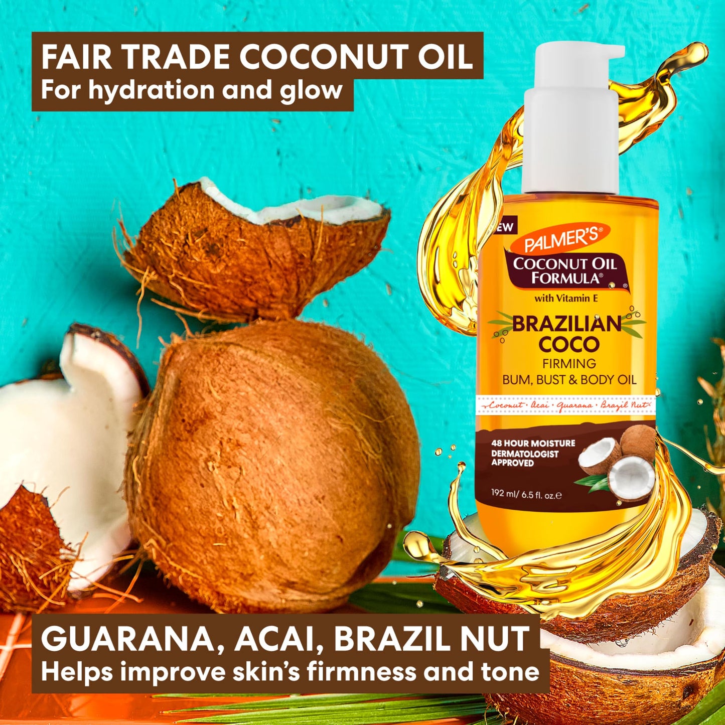 Palmer's Coconut Oil Formula Brazilian Coco Firming Body Oil with Vitamin E, 6.5 Fl Oz, Helps with Skin Tightening & Firming of Bum, Bust & Belly Beauty & Personal Care Palmer's