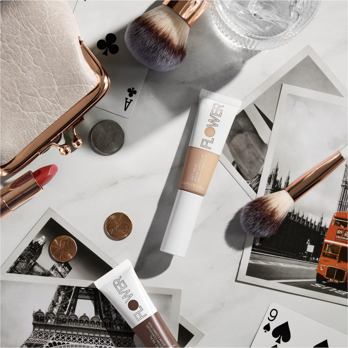 FLOWER BEAUTY By Drew Barrymore Get Real Serum Concealer - Brightens Skin + Blurs Blemishes - Hydrating Serum- Almond
