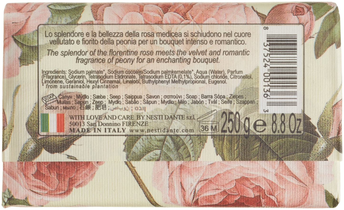 Nesti Dante Romantica Exhilarating Natural Soap - Florentine Rose & Peony 250g/8.8oz Beauty & Personal Care Nesti Dante