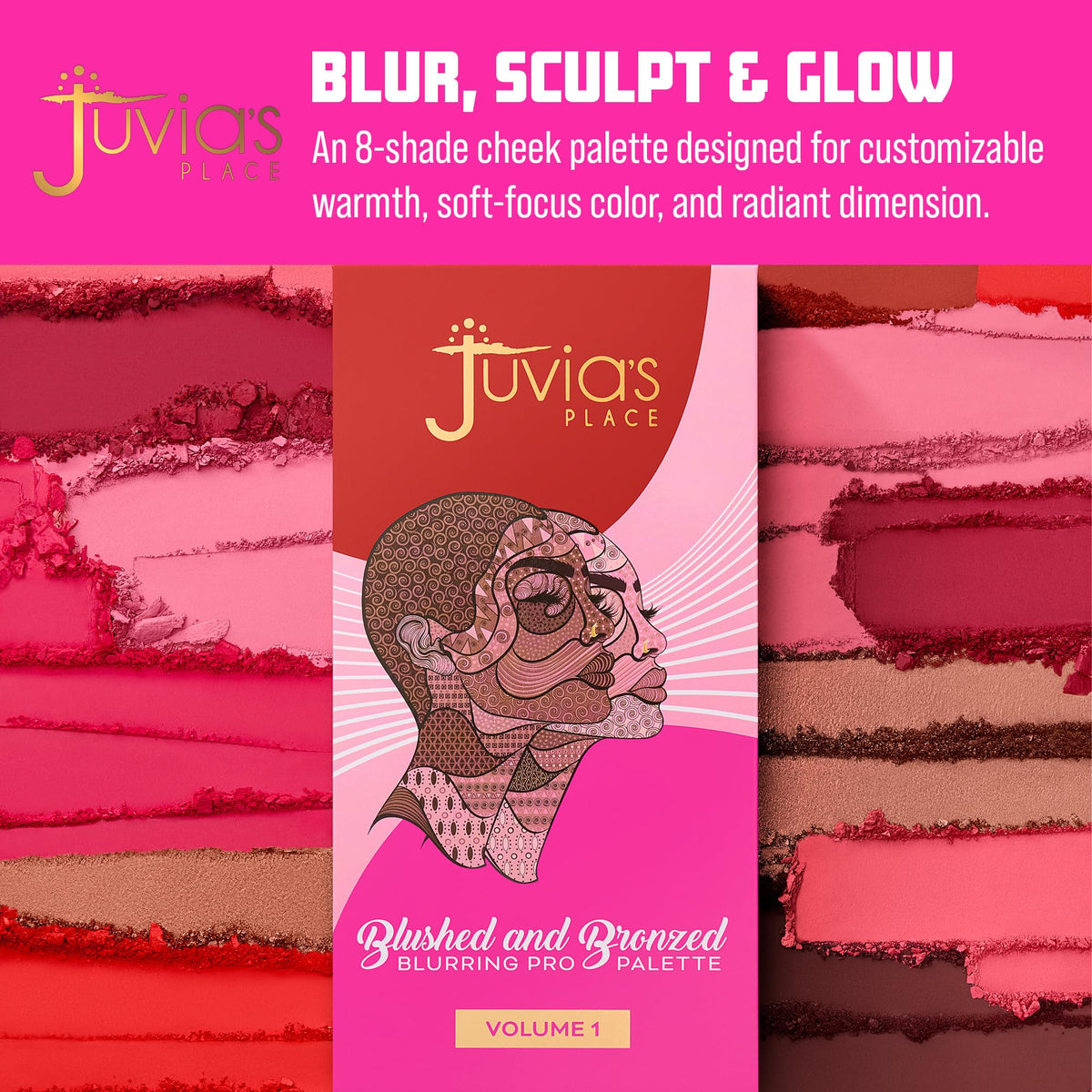 Juvia’s Place Blushed & Bronzed Blurring Pro Palette Volume 1 - 8 Shade Blush & Bronzed Palette, Matte & Shimmer Finishes, Buildable Pigment,