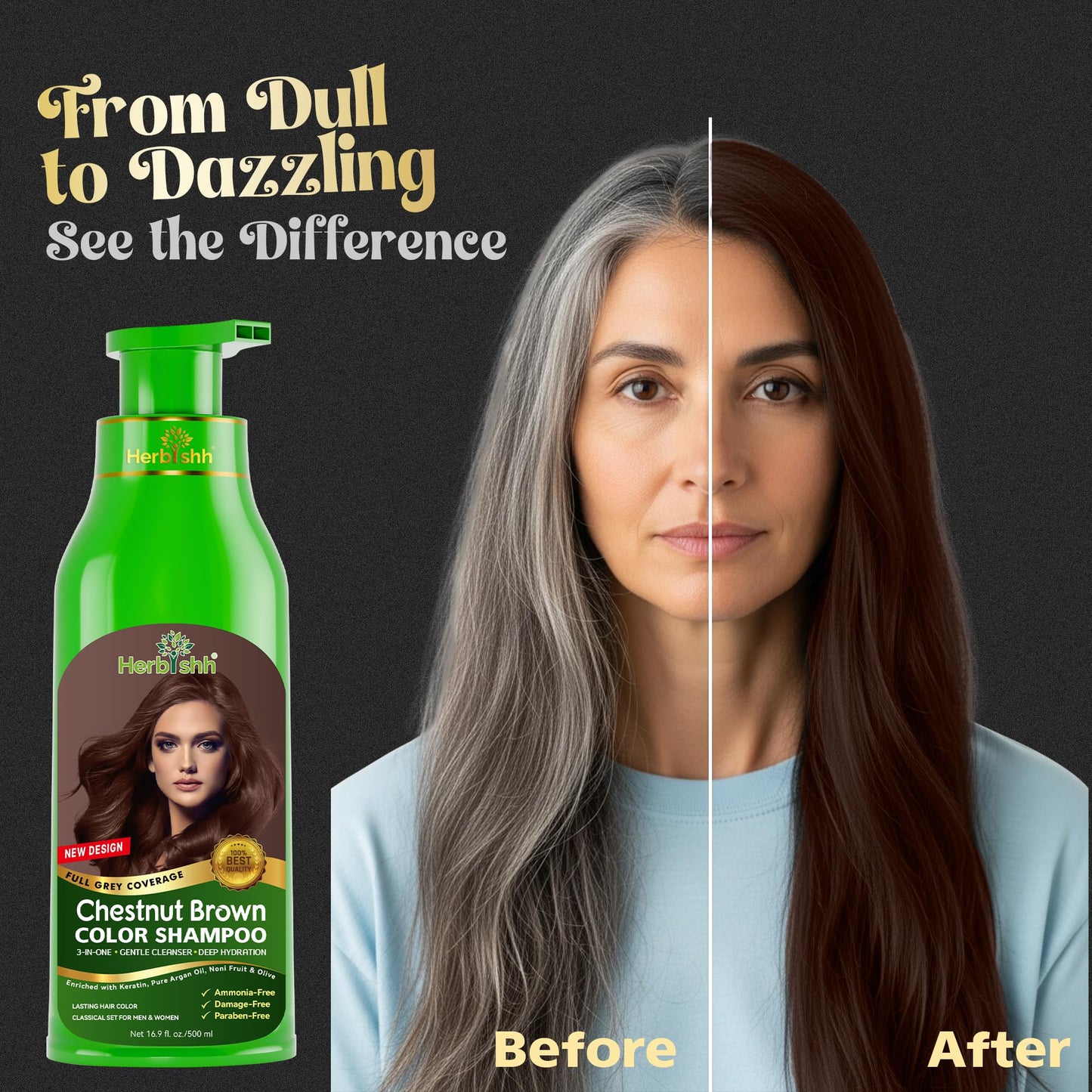 Herbishh Hair Color Shampoo for Gray Hair - Natural Hair Dye Shampoo - Lasts Up To 3-4 Weeks - 500ML - 3-In-1 Hair Color - Colors, Cleanses Beauty & Personal Care Herbishh