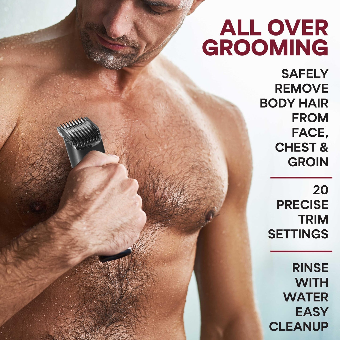 Vacutrim Cordless Body Shaver for Men, Rechargeable Grooming Tool with 20 Trim Settings, Integrated Vacuum System - Black, 7.5", As Seen On TV Beauty and Personal Care Bell+Howell
