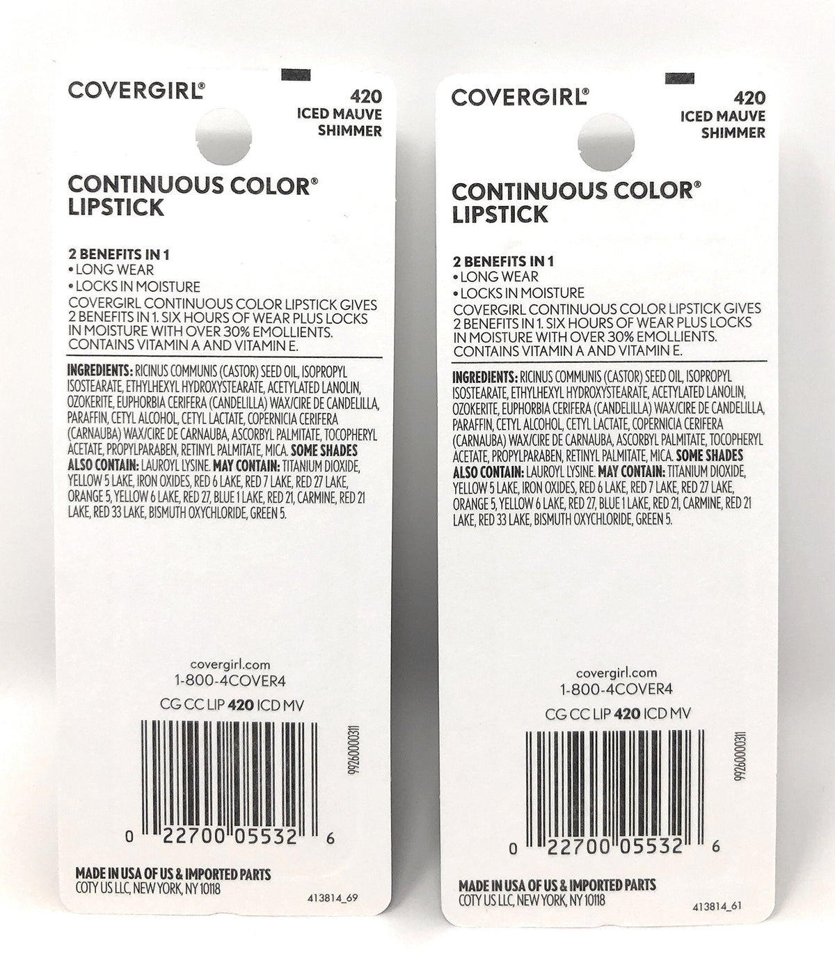 CoverGirl Continuous Color Lipstick, Iced Mauve 420, 0.13-Ounce Bottles (Pack of 2) Beauty & Personal Care COVERGIRL