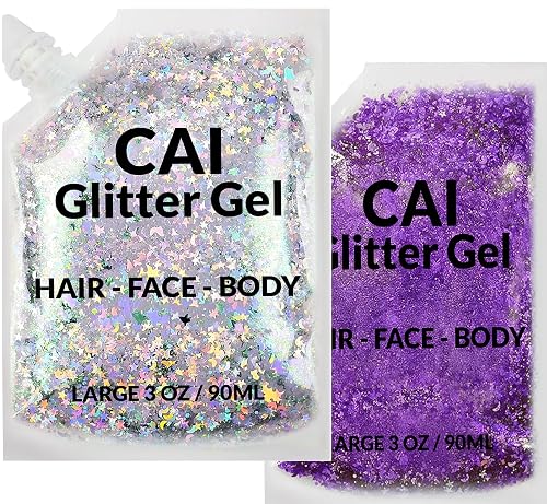 Face, Body & Hair Glitter Gel - Halloween Glitter for Kids and Women - 3 Oz Cosmetic-Grade Gel w/Moon & Stars for Festivals & Halloween Party, Easy Beauty & Personal Care CAI BEAUTY NYC