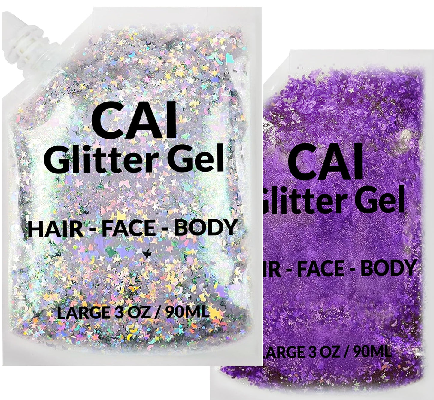Face, Body & Hair Glitter Gel - Halloween Glitter for Kids and Women - 3 Oz Cosmetic-Grade Gel w/Moon & Stars for Festivals & Halloween Party, Easy Beauty & Personal Care CAI BEAUTY NYC
