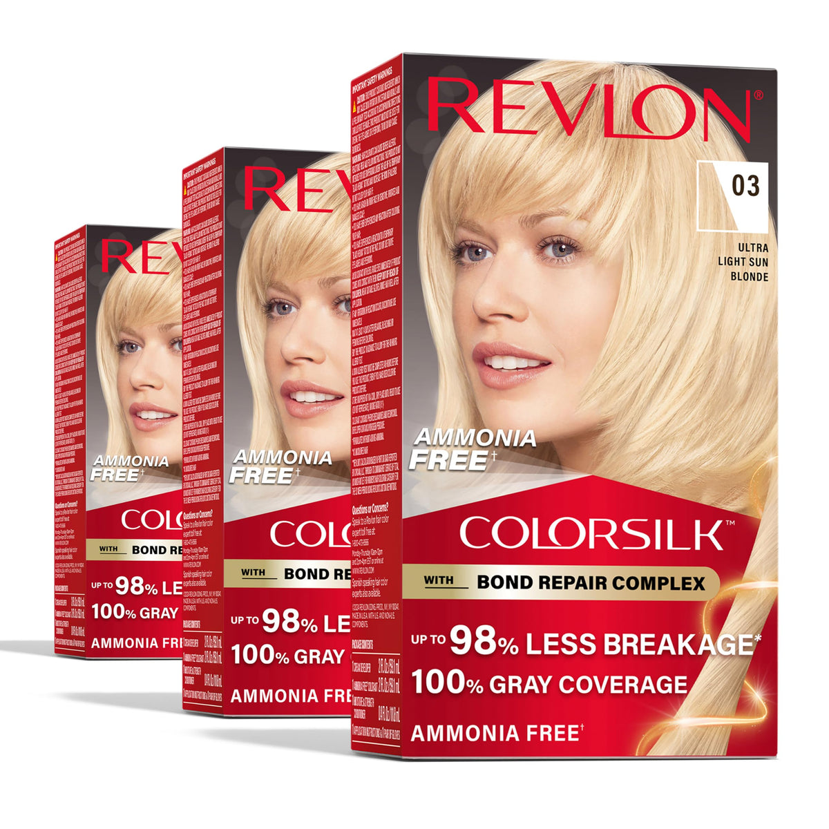 Revlon ColorSilk with Bond Repair Complex, Blonde Permanent Hair Color, 100% Gray Coverage, Ammonia Free Hair Dye, Vegan Keratin, 03 Ultra Light Sun Beauty & Personal Care REVLON