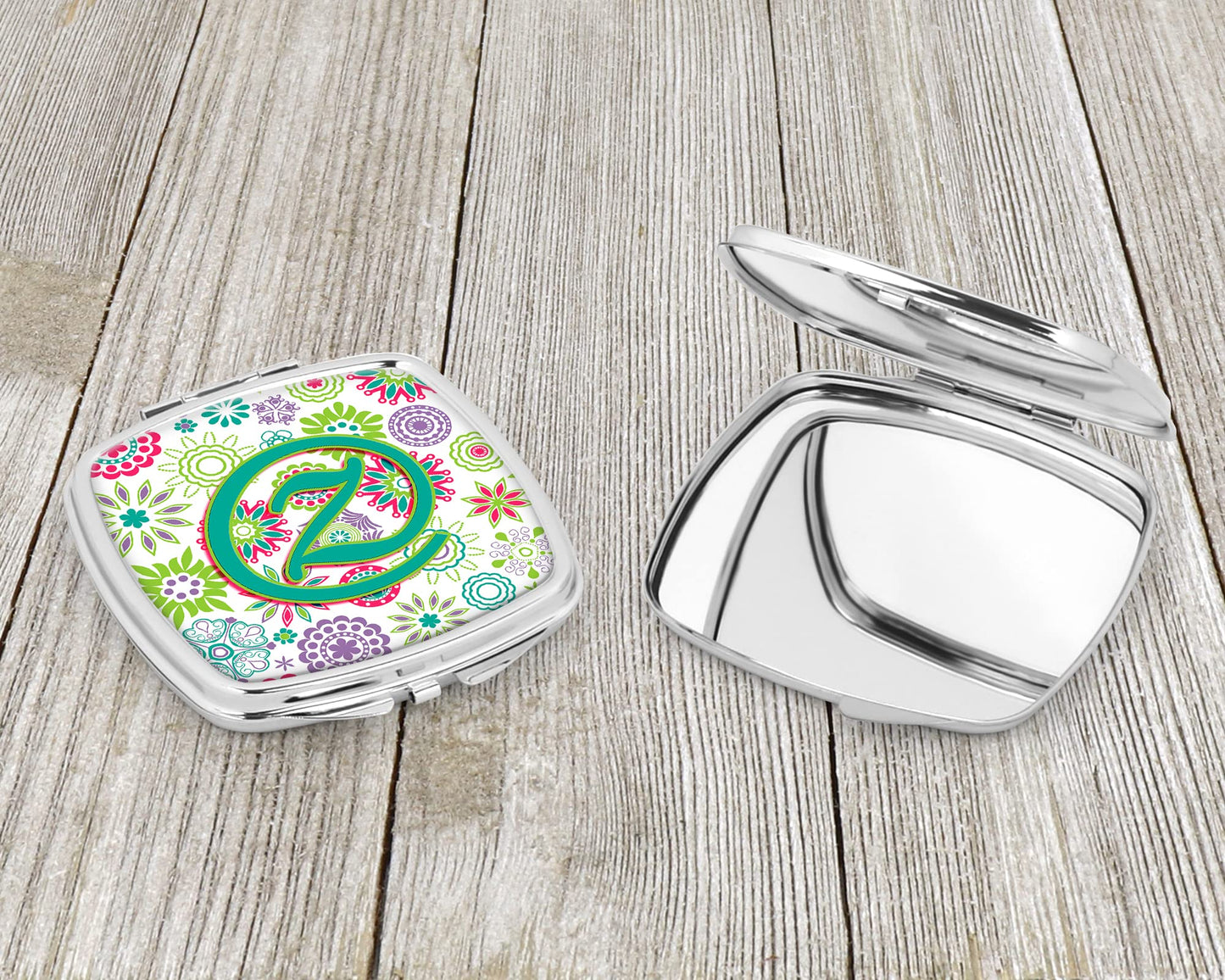 Caroline's Treasures CJ2011-ZSCM Letter Z Flowers Pink Teal Green Initial Compact Mirror Decorative Travel Makeup Mirror for Women Girls Gifts Pocket Beauty & Personal Care Caroline's Treasures