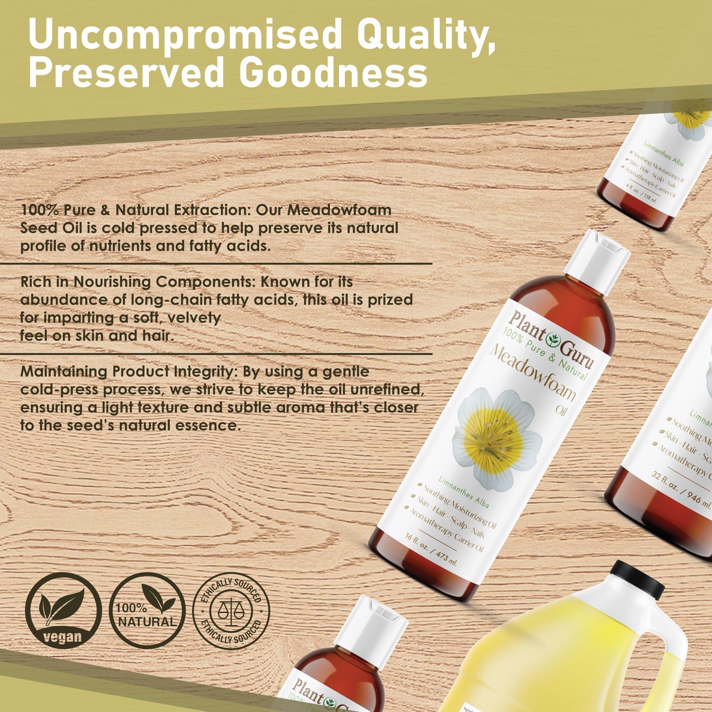 Plant Guru Meadowfoam Oil 2 fl. oz. Cold Pressed 100% Pure Natural Carrier - Skin, Face, Body, and Hair Moisturizer. Ideal for DIY Creams, Lotions Beauty & Personal Care Plant Guru