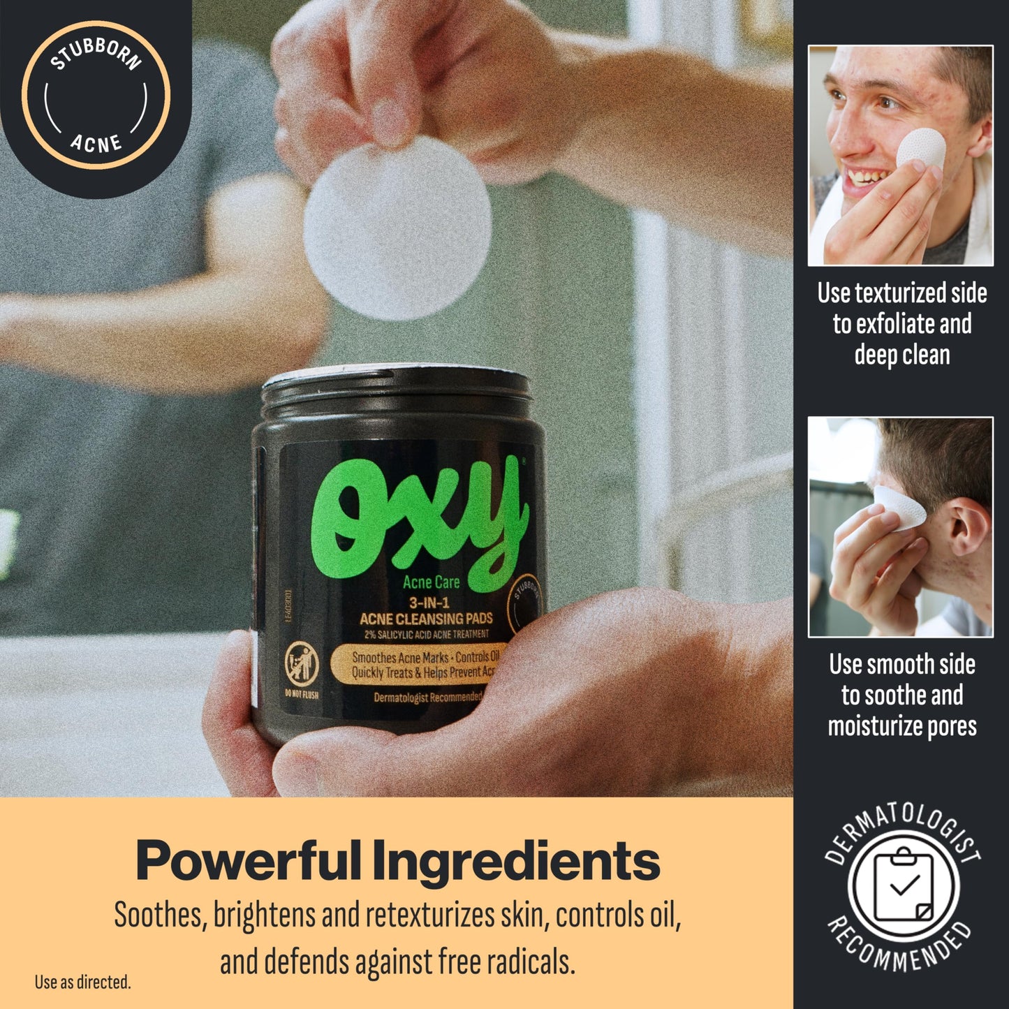 Oxy 3-IN-1 Acne Facial Cleansing Pads, Maximum Strength 2% Salicylic Acid Stubborn Acne Treatment, Controls Oil, Unclogs Pores, Smooths & Brightens Beauty & Personal Care Oxy