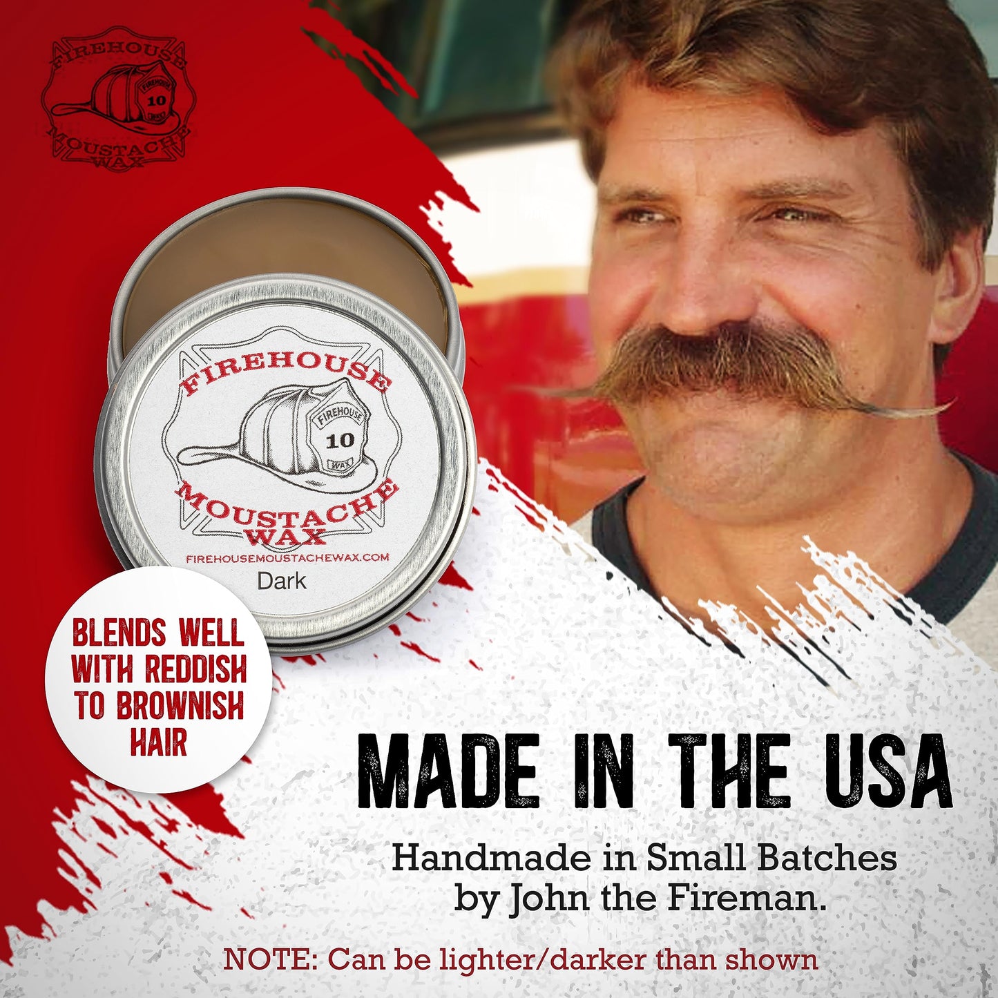 Firehouse Moustache Wax - Made in USA - for Beard & Mustache Shaping - All-Weather, Naturally Scented and Colored Beard Wax (DARK, 1 Ounce Tin) Beauty and Personal Care Firehouse Moustache Wax