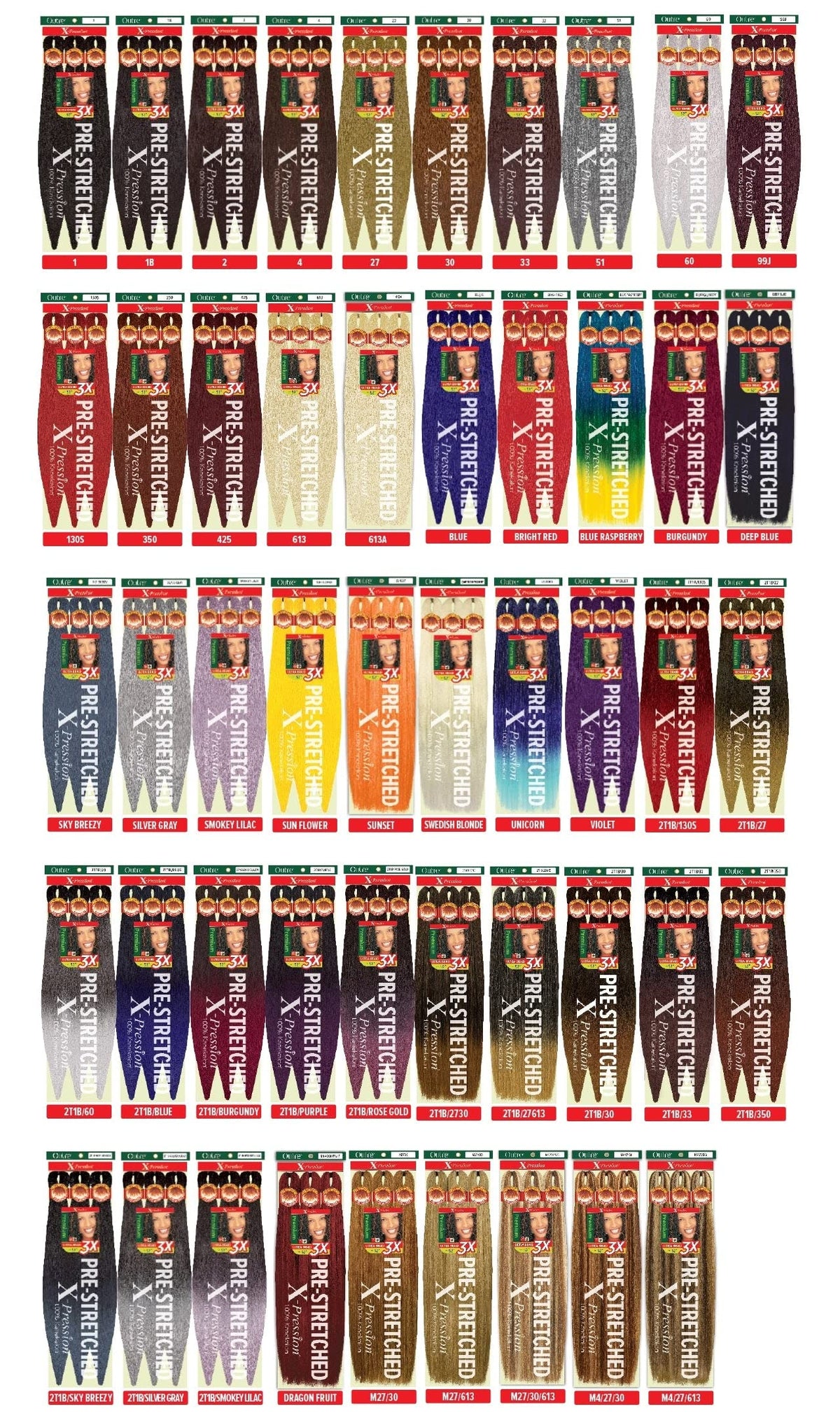 MULTI PACK DEALS! Outre Synthetic Hair Braids X-Pression Kanekalon 3X Pre Stretched Braid 52" (1-PACK, 350)