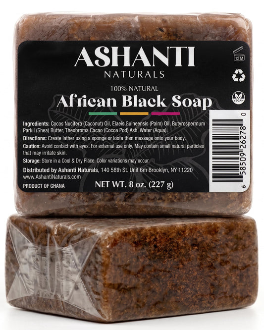 Ashanti Naturals African Black Soap Bar | Unscented Natural Black Soap with Raw Shea Butter and Coconut Oil - 8oz Bar Beauty & Personal Care Ashanti Naturals