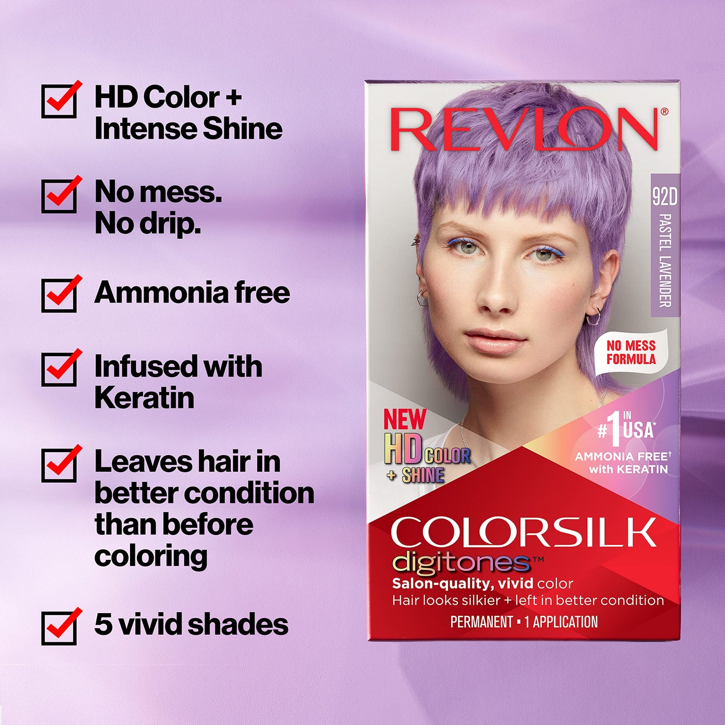 Revlon ColorSilk Digitones Permanent Hair Color with Keratin, 92D Pastel Lavender, 1 Count Beauty & Personal Care REVLON
