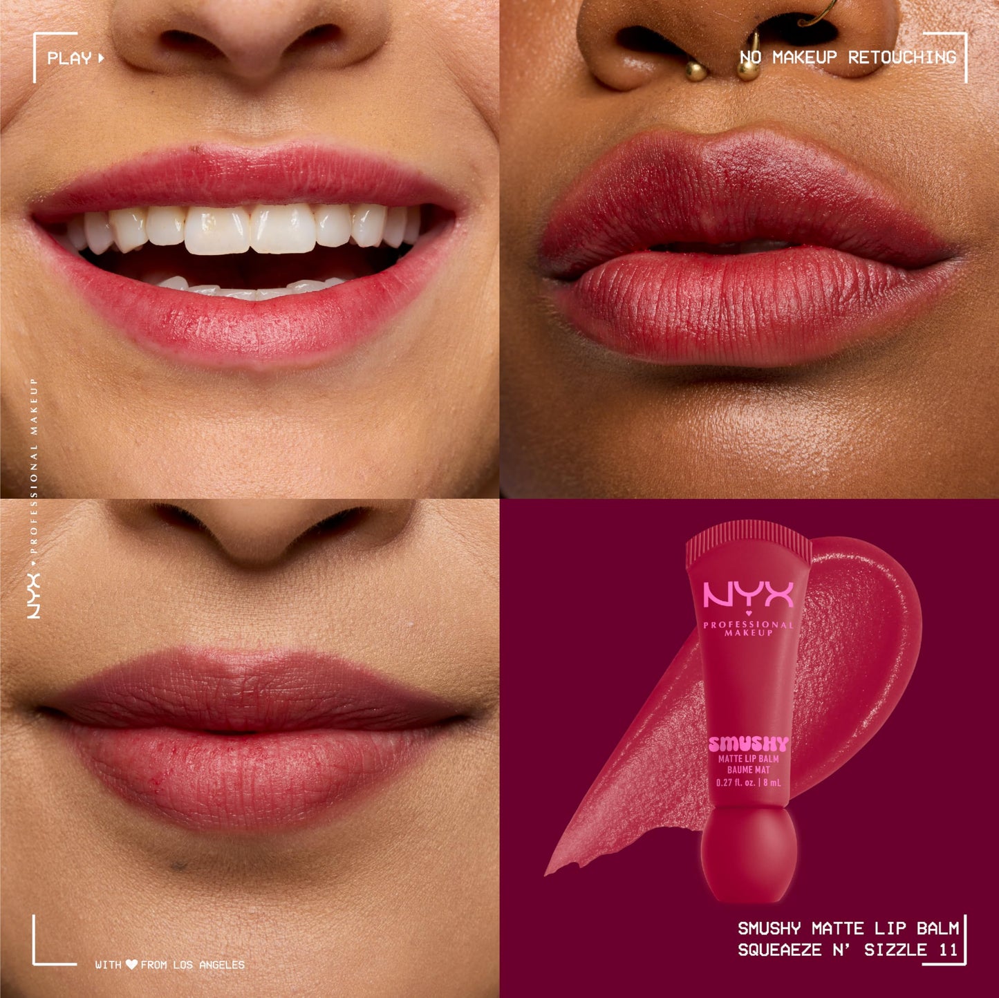NYX PROFESSIONAL MAKEUP Smushy Matte Lip Balm, Tinted Lip Moisturizer with Soft, Matte Finish - Squeeze N' Sizzle (Cherry Red) Beauty & Personal Care NYX PROFESSIONAL MAKEUP