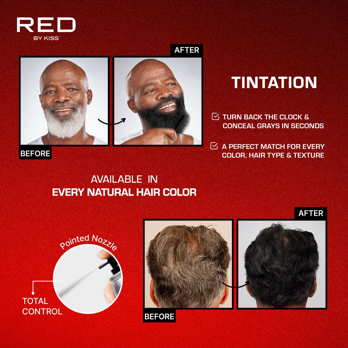 RED by Kiss Tintation Temporary Hair Color Spray, Extra Large Size, Instant Gray Root Cover Up, Water-Resistant, Smudge-Proof, Hairline & Barber Beauty & Personal Care Red by Kiss