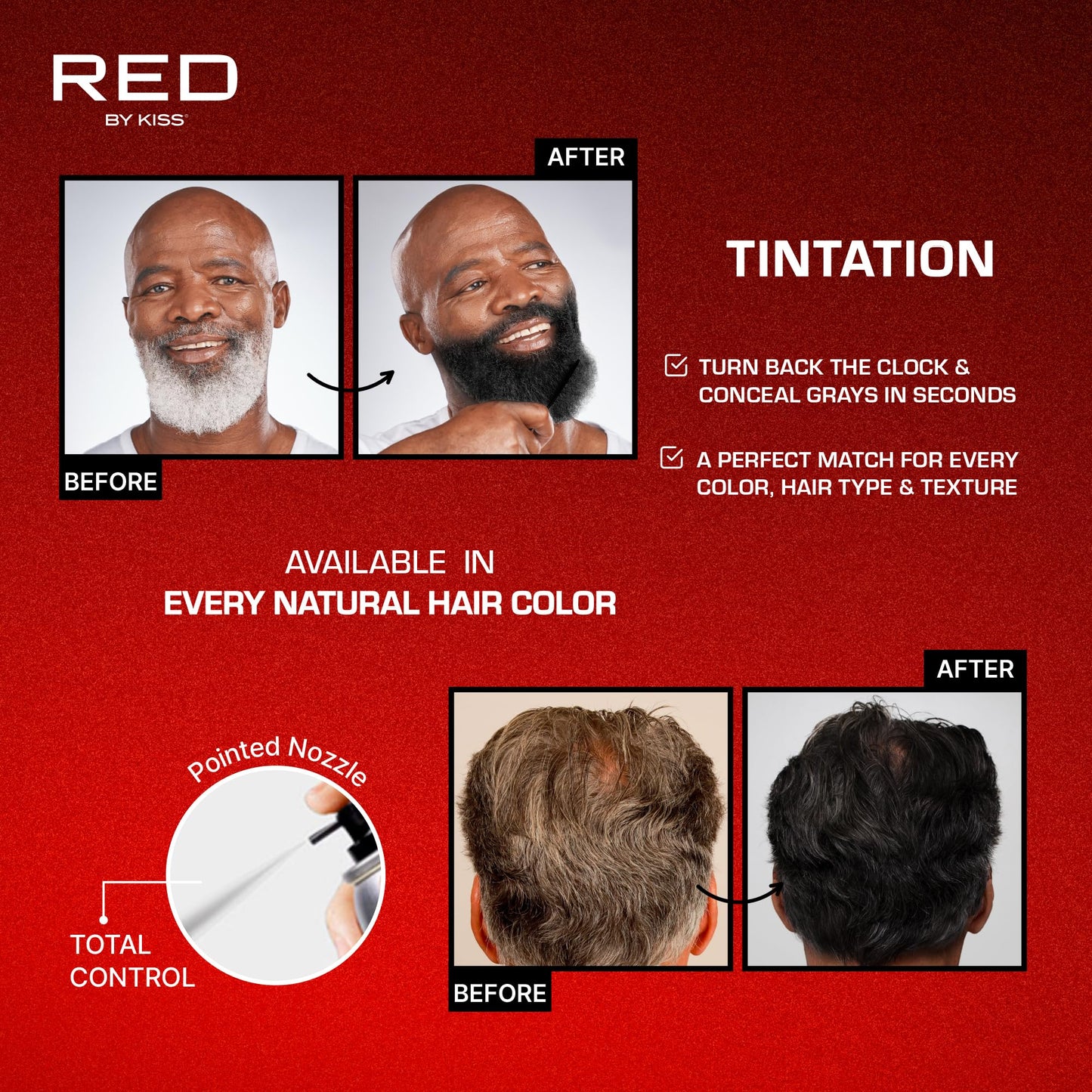 RED by Kiss Tintation Temporary Hair Color Spray, Extra Large Size, Instant Gray Root Cover Up, Water-Resistant, Smudge-Proof, Hairline & Barber Beauty & Personal Care Red by Kiss