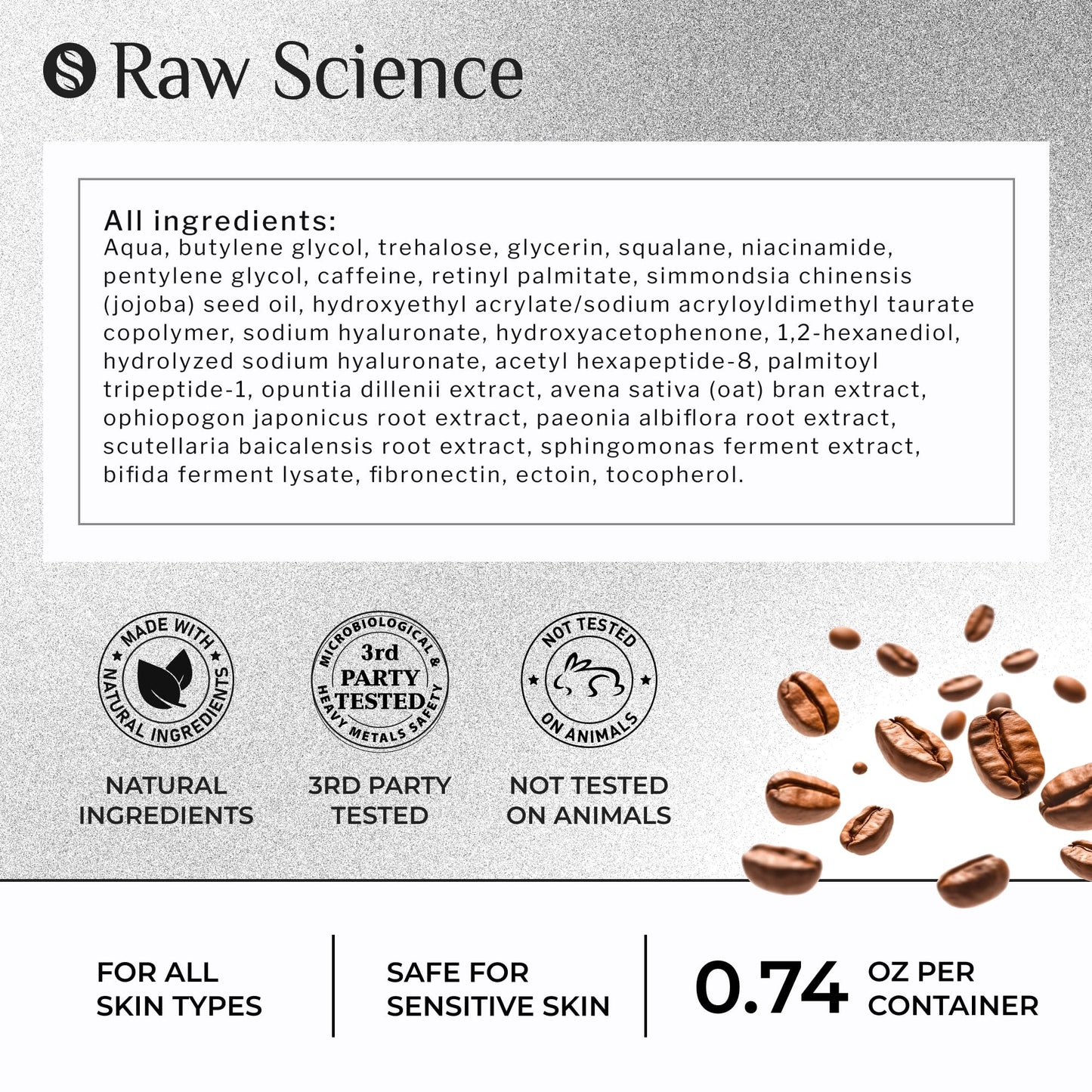 Eye Serum for Puffy Eyes & Dark Circles Under Eye Treatment, Caffeine, Niacinamide, Hyaluronic Acid, Retinol, Instant Moisturizer instead Eye Cream Beauty & Personal Care S RAW SCIENCE