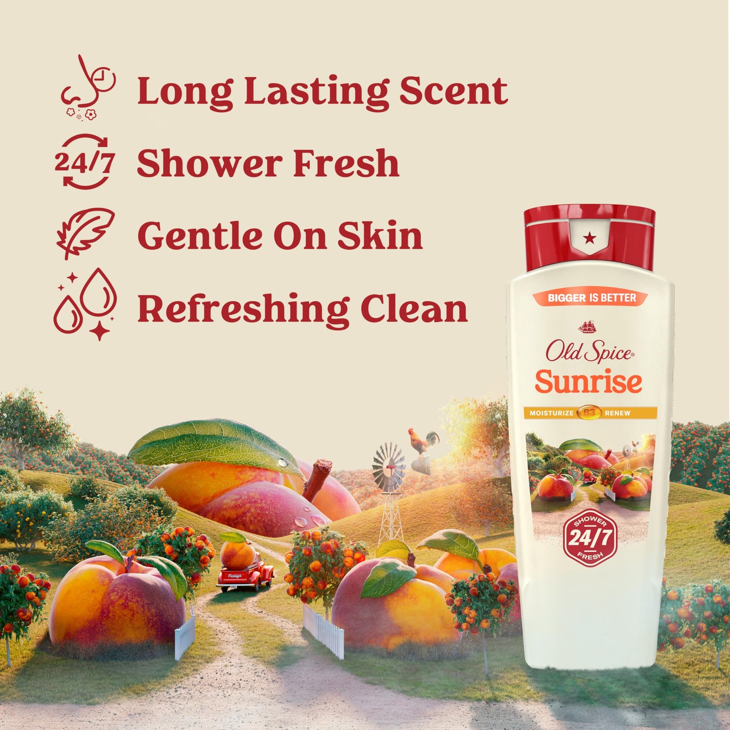Old Spice Cleansing Body Wash for Men, 24/7 Shower Fresh with Lasting Scent, Moisturize & Renew, Gentle on Skin, Vitamin B3, Sunrise with Peach + Beauty & Personal Care Old Spice